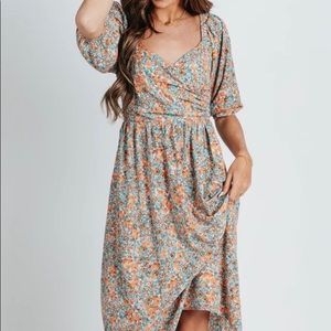 Crossover teal floral dress NWT